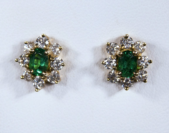 Fine Jewelry - Emerald and Diamond Earrings 14K Gold