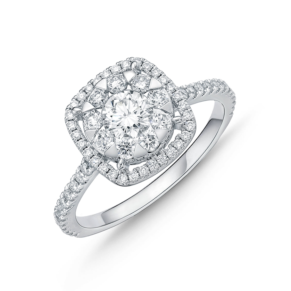 Fine Jewelry - Mémoire Bouquet Cushion Halo Engagement Ring .20 Carat Round