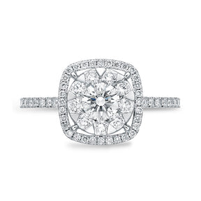 Fine Jewelry - Mémoire Bouquet Cushion Halo Engagement Ring 64 Stones